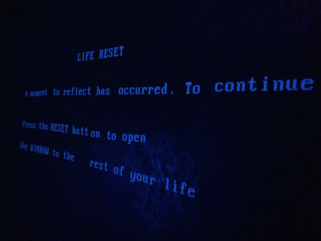 LIFE RESET — interior projection text from the Cubic Reset cube